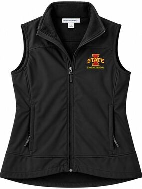 Port Authority Black Softshell Vest with Gold & Red Embroidery